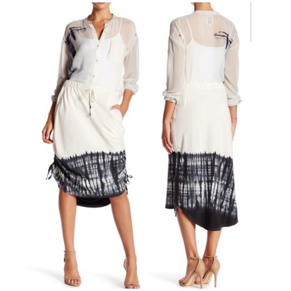 NWOT GO by Go Silk 100% Silk Skirt Ombre like print with ruching